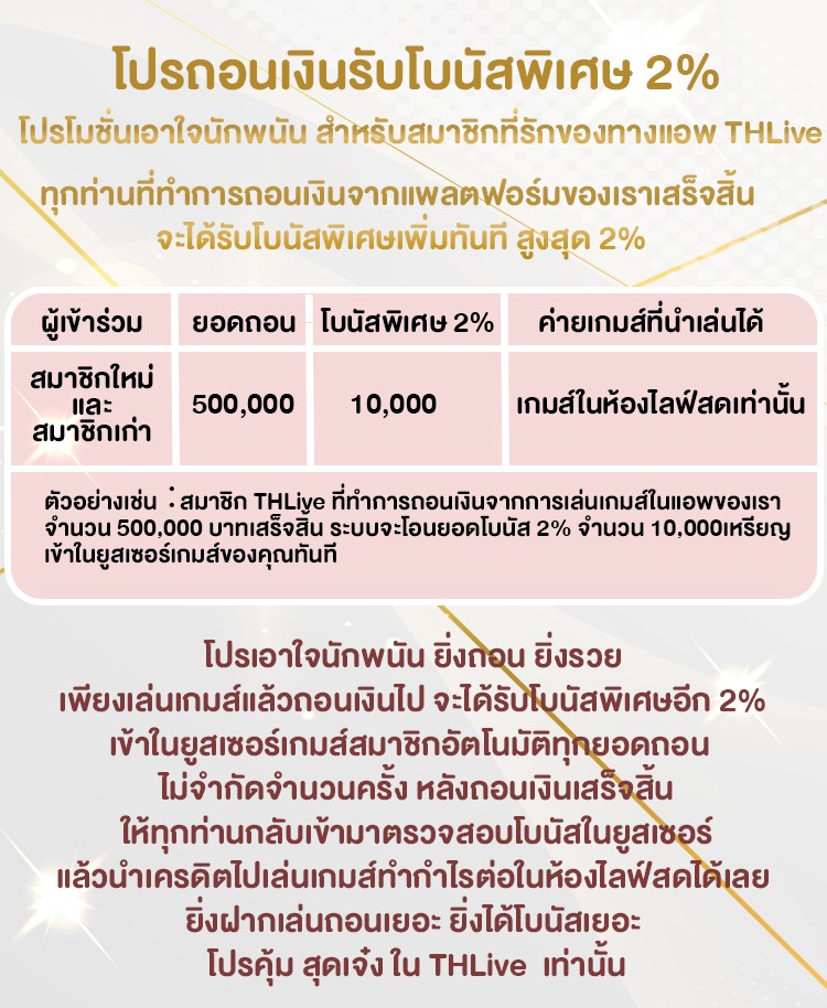 THLIVE VIP โปรถอนเงิน 2%